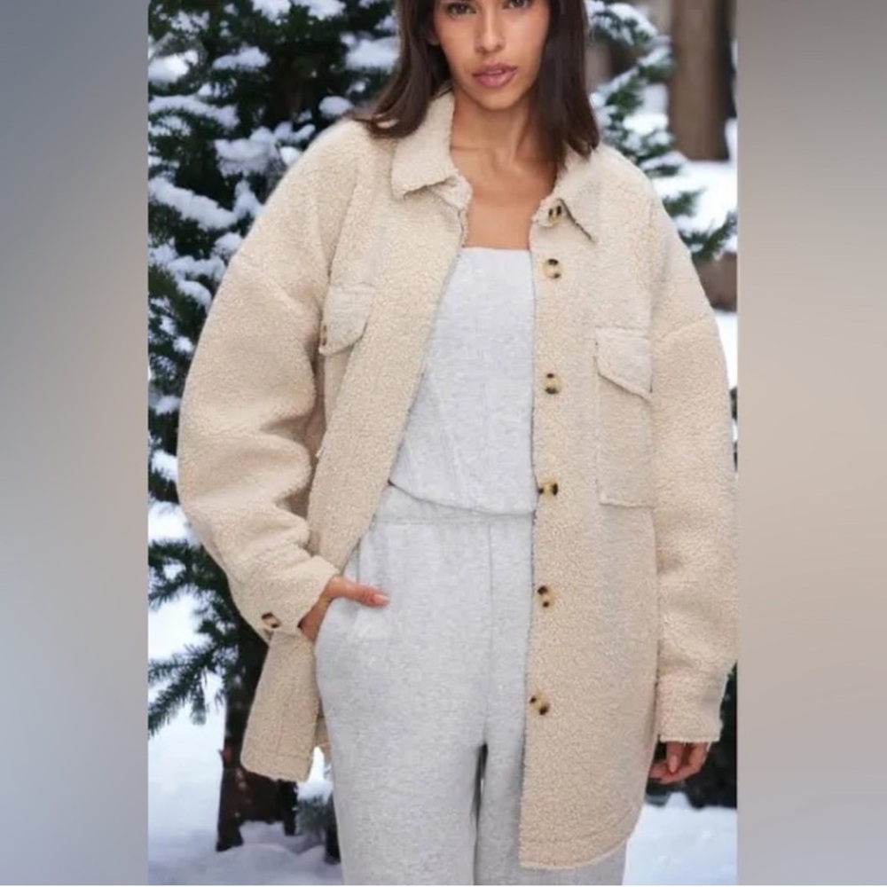 Good American Beige Teddy Jacket